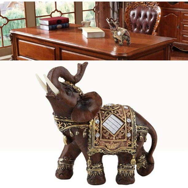 Estatua de elefante, figuras de elefantes de la suerte feng shui, escultura  decorativa de elefante para la decoración de la oficina en el hogar JFHHH  pequeña