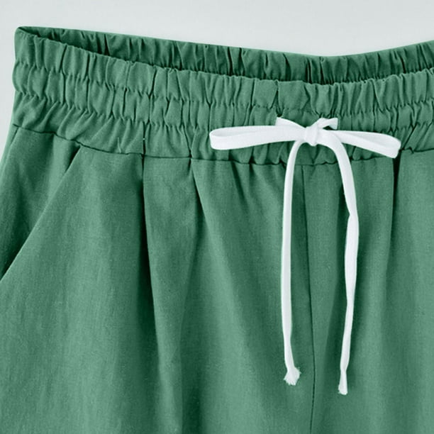 Gibobby pantalones de vestir mujer cintura alta Pantalones cortos de  algodón y lino con estampado de diente de león para mujer (Verde, S)