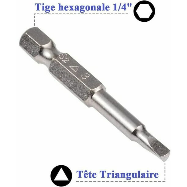 10 puntas de destornillador de cabeza triangular, vástago de 1/4 de pulgada  de 2.559 in S 2 de aleación de acero triangular, juego de puntas de