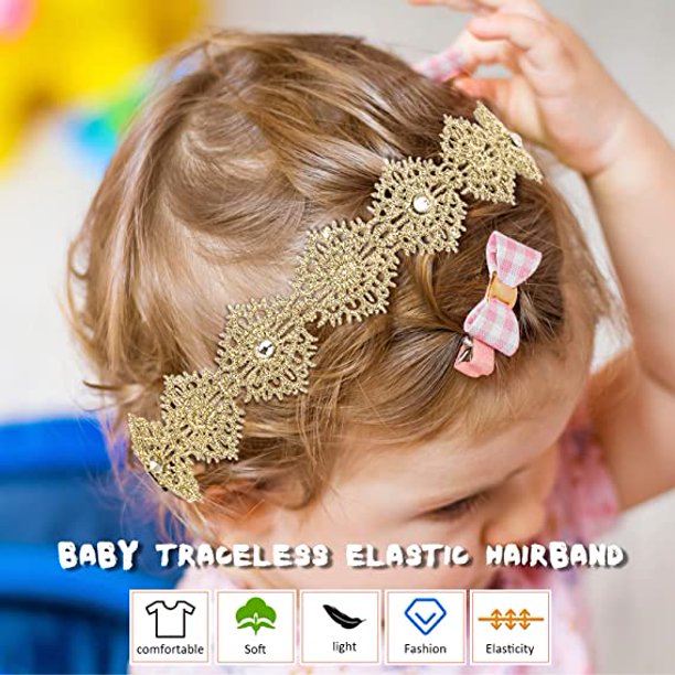 Diadema súper elástica para bebé niña, diadema de encaje de algodón para  niños pequeños, conjunto de accesorios para el cabello turbante suave para  bebé (6-24 meses, blanco) JAMW Sencillez