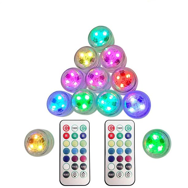 10 mini luces LED sumergibles con mando a distancia, multicolor