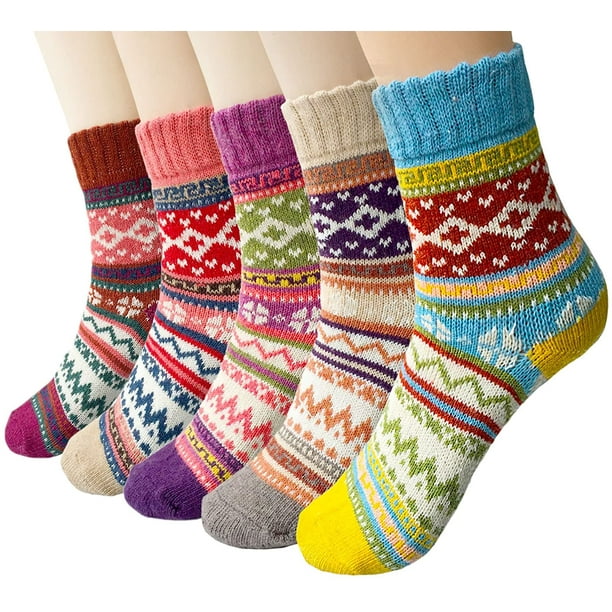 Interconectar peor sopa 5 pares de calcetines de mujer de lana de invierno, calcetines de punto con  patrón colorido Levamdar HFP-0550 | Walmart en línea