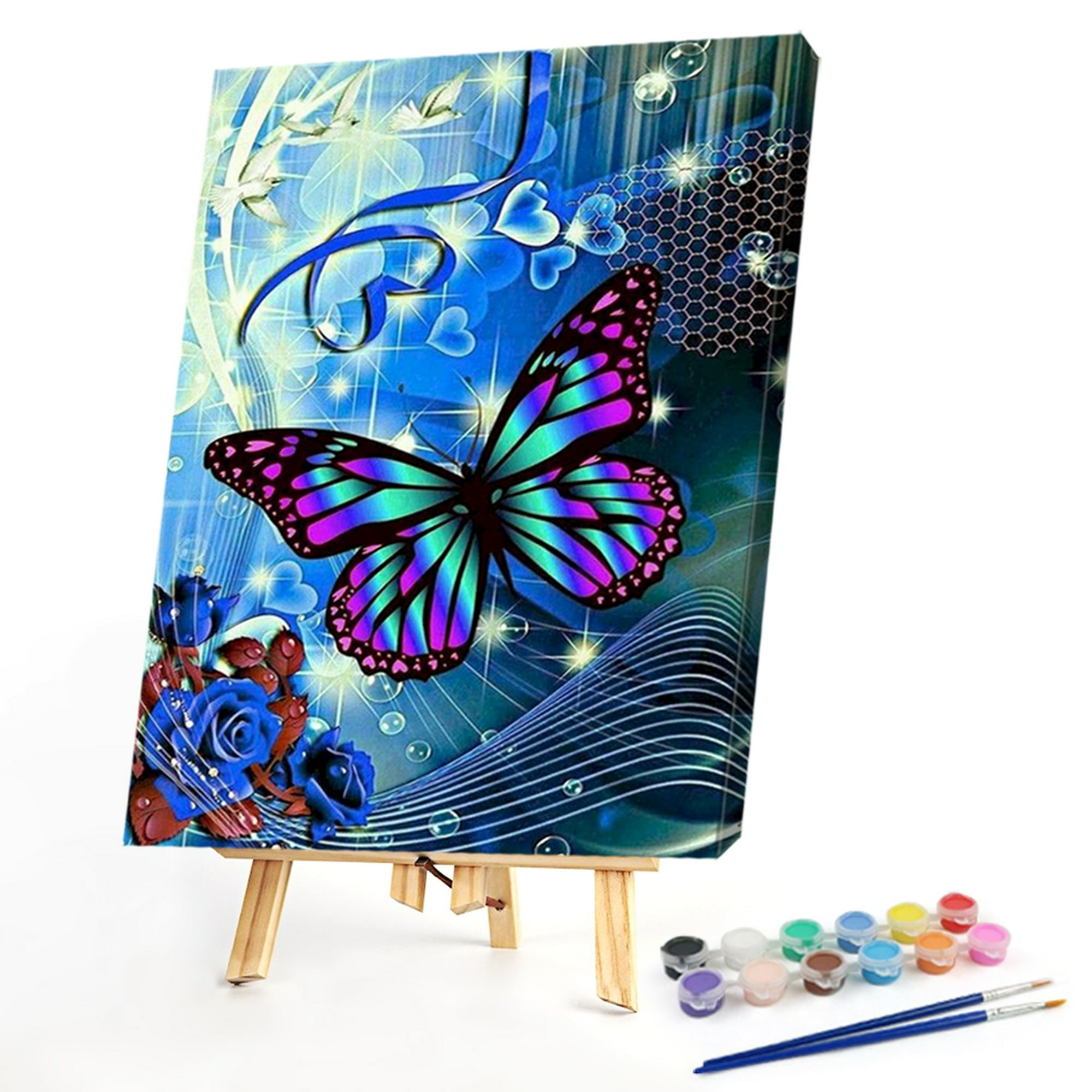 Cuadros Decorativos DIY pintura al óleo por números corazón mariposa  acrílico dibujo Kit para colorear imagen Likrtyny embutido en tela