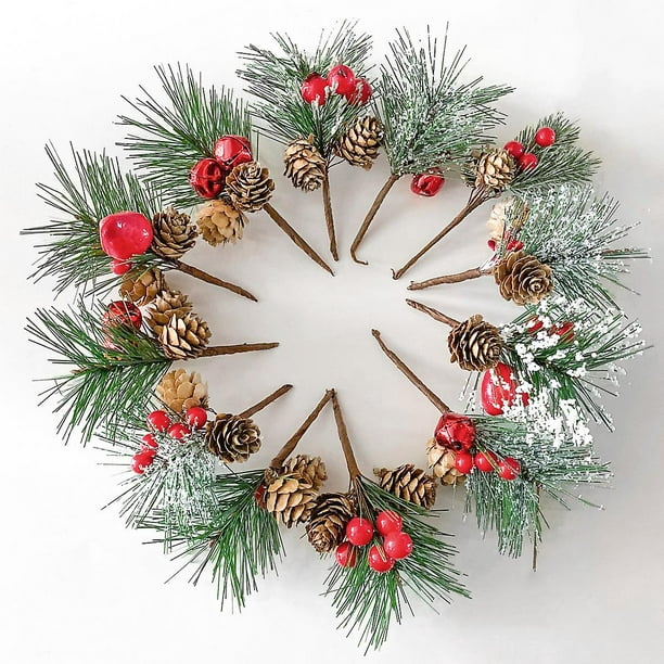 Paquete de 10 ramas de pino de Navidad artificiales, rojas, ramas de decoración de árbol LingWen 8390615964838 Walmart en línea