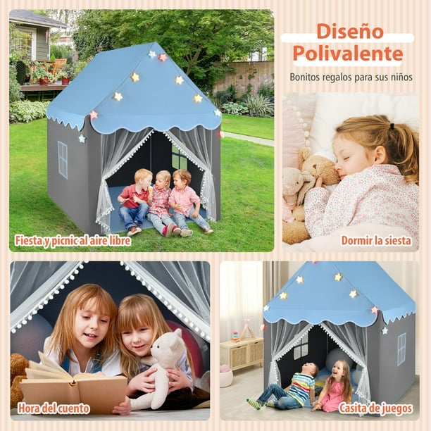 COSTWAY Tienda Campaña Infantil Niña, Carpa de Juegos Infantiles con  Colchoneta Lavable y Banderín, Casita para