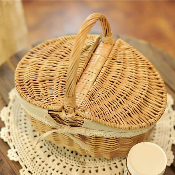 Juego 2 cestas con tapa y asa fibras naturales -Cestos