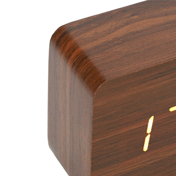 Reloj despertador de madera de 2.3 pulgadas, suave despertador, reloj  digital silencioso sin tictac con números arábigos LED que indica solo la  hora