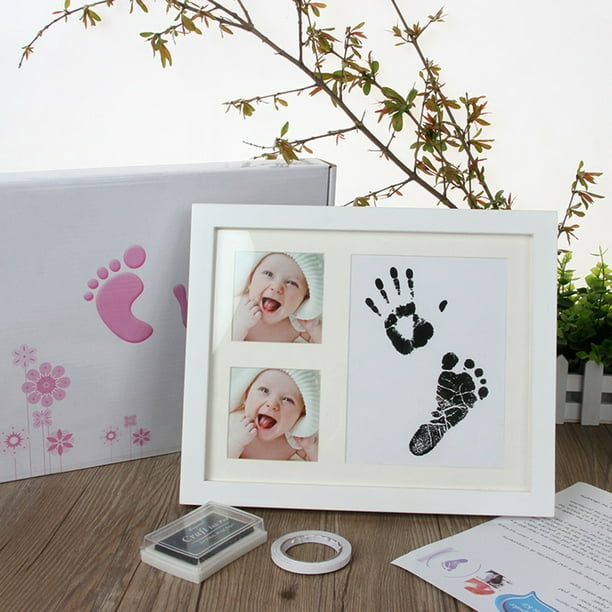  Marco de fotos para bebé, kit de huellas de huellas de manos de  bebé, tinta negra, recuerdo de huellas de bebé, juego de impresión para  fotos de bebé (blanco) : Bebés