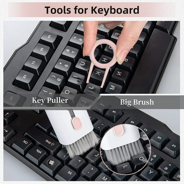  Kit de cepillo de limpieza de teclado 5 en 1, limpiador  multifuncional para auriculares con extractor de teclas, herramientas de  limpieza para teclado mecánico, computadora portátil y auriculares :  Electrónica