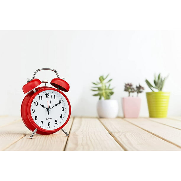 Reloj despertador de 4 pulgadas con doble campana, color rojo