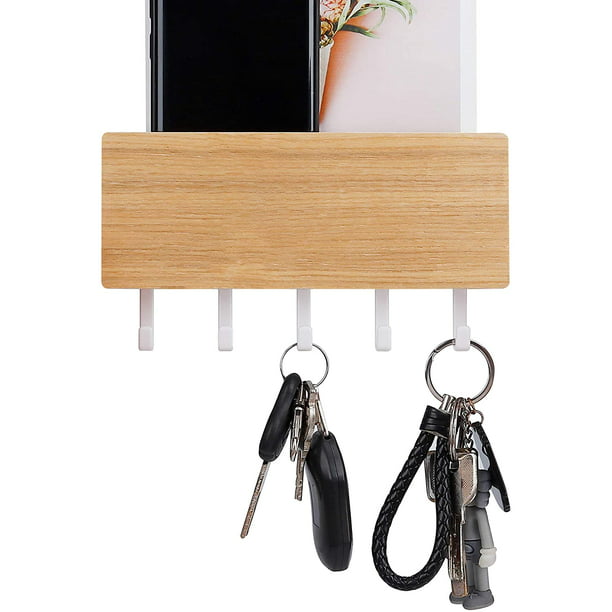 Soporte para llaves y correo para decoración de pared, colgador de llaves  bohemio de madera con estante, estante para llaves de entrada de diseño  circular único de dos tonos