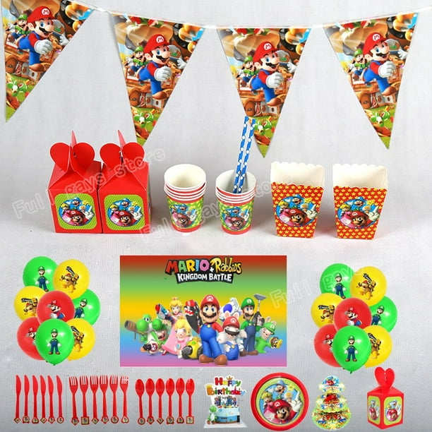 Globos de Super Mario Bros para fiesta de cumpleaños, vajilla desechable,  pancarta, plato para sombr Casa Fiesta