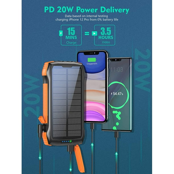 Power Bank 26800Mah Cargador Portátil Inalámbrico Solar Para iPhone iPad  Samsung