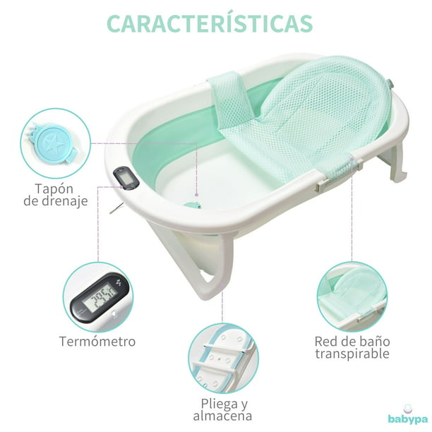 Bañera bebe plegable con almohadilla de baño antideslizante/Baño con  termómetro para controlar la temperatura del agua/Desde el nacimiento hasta  los 2