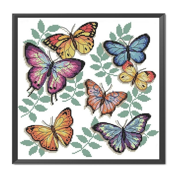 Punto de cruz parcial 14CT mariposas coloridas contadas bordado DIY costura  Likrtyny Oficina Multiescena Multifunción
