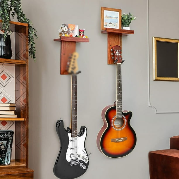 Soporte de guitarra montado en pared de madera