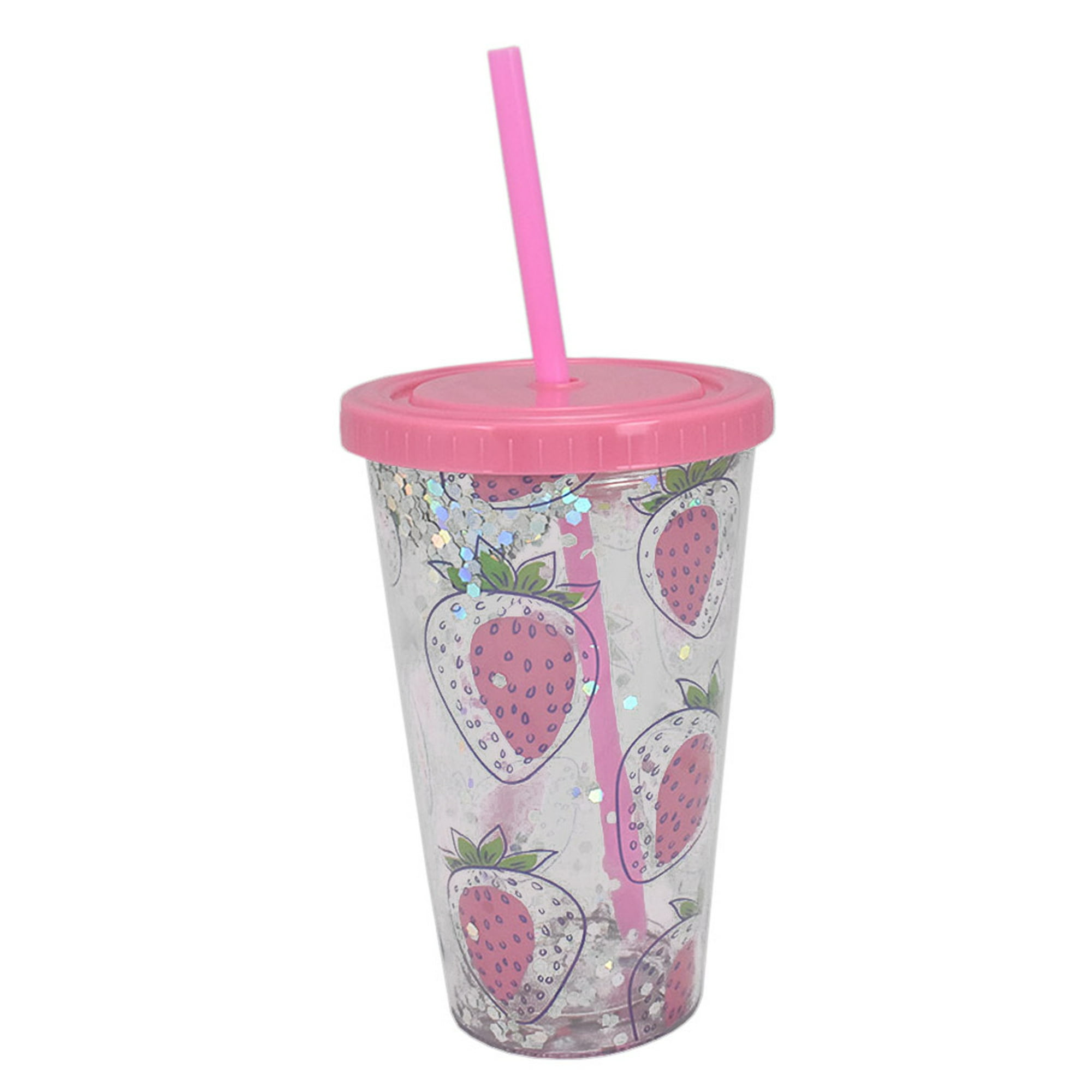 Vaso con tapa y popote con diseño de fresas Valtari Vaso con diseño de  fresas