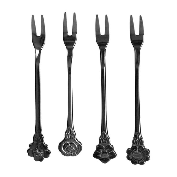  Idotry - Tenedores para aperitivos de acero inoxidable de 2  puntas, 8 piezas, tenedores pequeños, tenedor de frutas : Hogar y Cocina