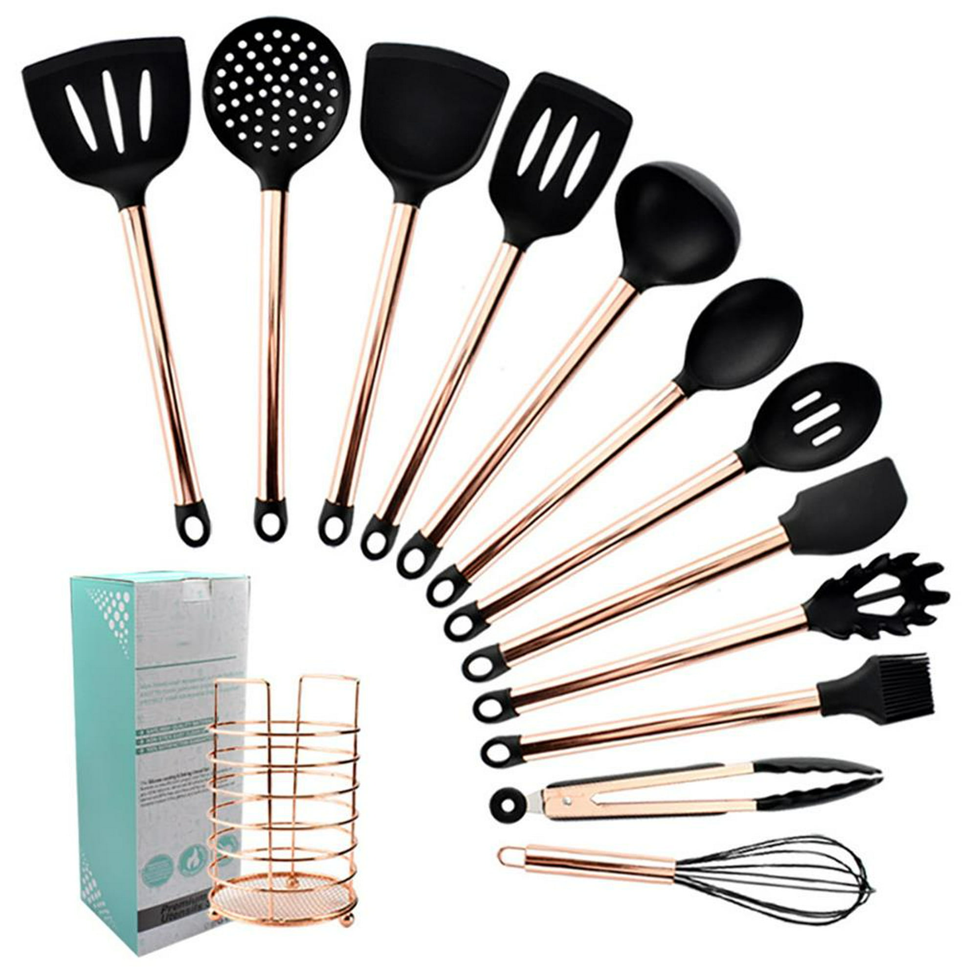 Kit X9 Utensilios De Cocina Antiadherentes Silicona Negro