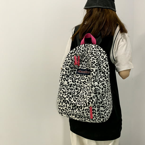 Bolsa estilo preppy para mujer con estampado de lona, ​​mochilas grandes informales (leopard JShteea Para Estrenar | Walmart en línea