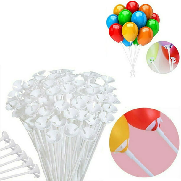 50 piezas de palitos para globos, versión mejorada, soportes para palitos  de globos blancos con taza JM