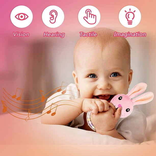 Sonajero para bebés de 0 a 12 meses - 2 sonajeros para recién nacidos -  Mordedor sensorial de felpa - Anillo sonajero para 0 3 6 9 12 meses Regalo  de baby