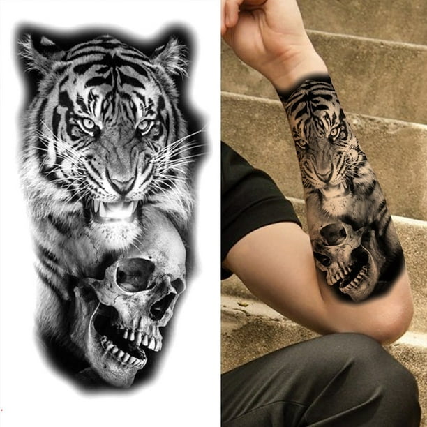 Tatuajes temporales para hombres y mujeres, tótem tribal grande, búho  águila, lobo, tigre, dragón, león, patrón impermeable, tatuajes falsos,  cuerpo