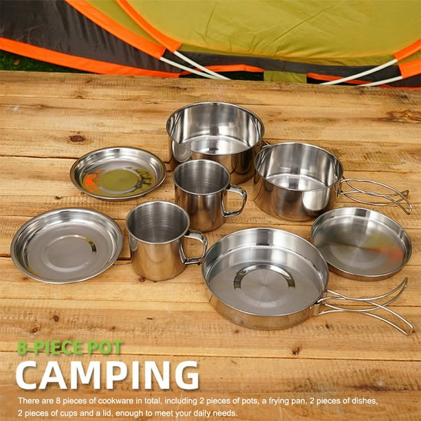 Juego de ollas de acero inoxidable para acampar al aire libre