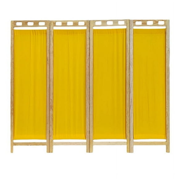 biombo mampara madera de pino natural 4 paneles amarillo