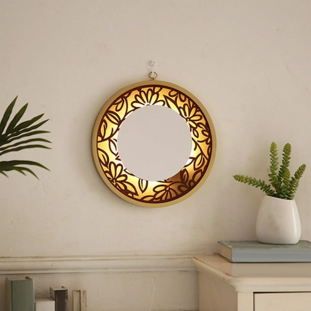 Espejo circular dorado para baño, espejos redondos grandes de 30 pulgadas,  marco de metal geométrico, espejos decorativos para decoración de pared