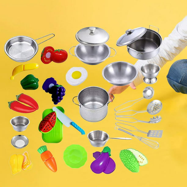 35 piezas de accesorios de juguete de cocina para niños, juego de cocina de  simulación con ollas y sartenes, utensilios de cocina, juguetes de