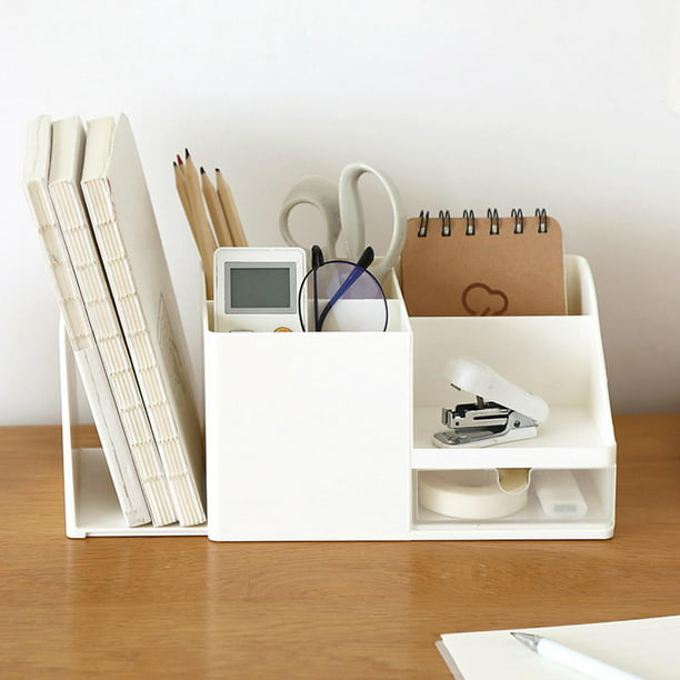 Organizador de bolígrafos blanco con cajón, soporte para lápices de  bricolaje, organizador de escritorio para oficina, papelería, para el  hogar, la