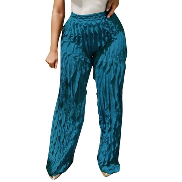Gibobby pantalones nieve mujer Pantalones de cintura alta elásticos con  volantes y pierna ancha con patrón ondulado de malla de Color liso para  mujer, pantalones modernos y cómodos (Azul, L)