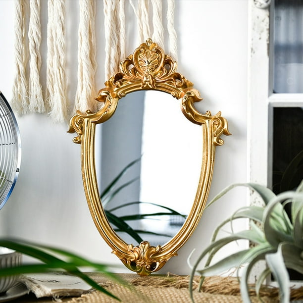 Espejo de maquilje dorado de resina de estilo retro, espejos de tocador  para tocador, adornos para decoración del hogar Sunnimix espejo para  maquillarse