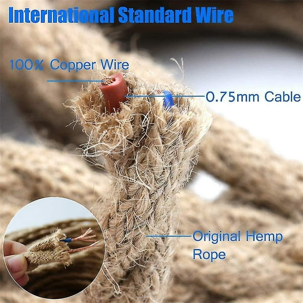  PYouo-Cable de cobre de 0,75 mm2 núcleo de alambre de cobre  eléctrico, cable de tela trenzado vintage, cable de tela de 2 hilos, cable  textil colgante lámpara accesorios de iluminación (color