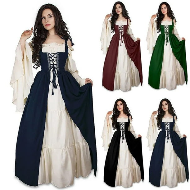  Vestidos medievales de corte para mujer, vestidos victorianos  de reina vintage, elegantes, vestidos de baile para Halloween, disfraces de  cosplay, Vino : Ropa, Zapatos y Joyería