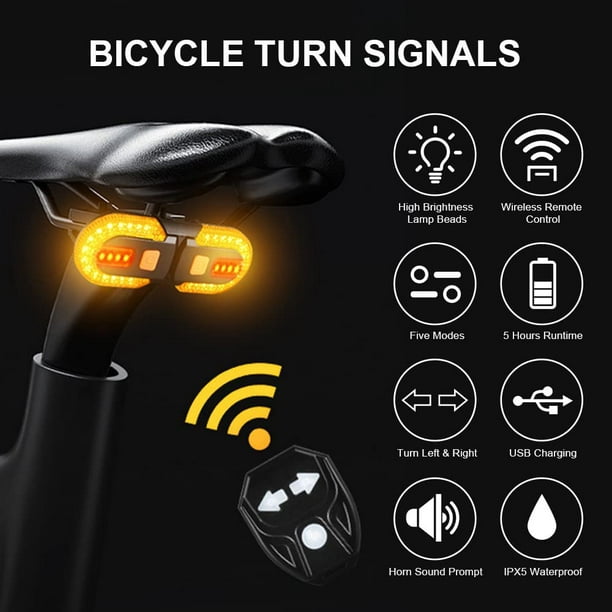 Intermitentes de bicicleta, intermitentes de bicicleta delanteros y  traseros brillantes IPX5 Control remoto inalámbrico a prueba de agua Luz de