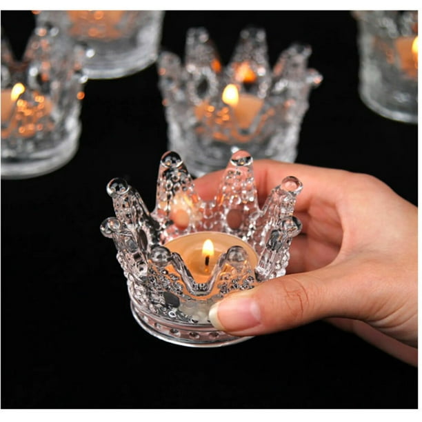 Portavelas de corona de cristal, adorno de vela de té o mesa, soporte para  anillos de joyería de cristal, regalo ideal para bodas, fiestas, decoración