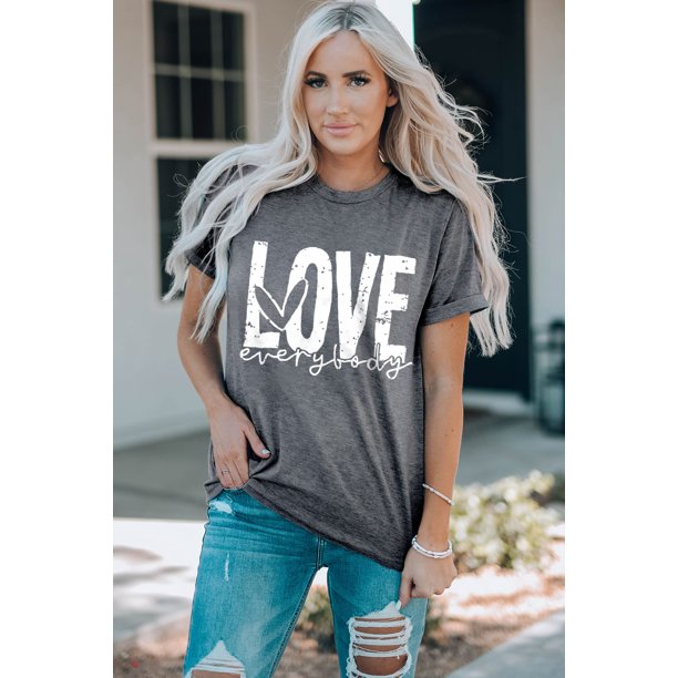 ABPHQTO Camiseta estampada gris LOVE everyone de mujer ABPHQTO