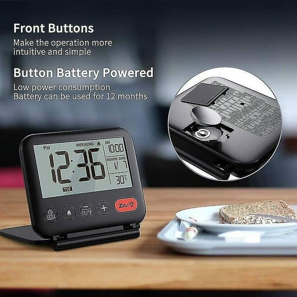 Reloj despertador digital de viaje de sobremesa plegable portátil con  calendario de temperatura Fecha Semana Blanco