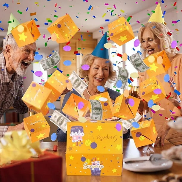 Caja de regalo sorpresa de explosión para dinero, caja de rebote con  confeti, creación de regalo, caja de papel plegable, Navidad, cumpleaños y  San Valentín, 12 piezas