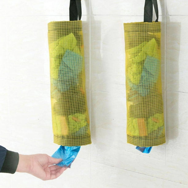 Soporte para bolsas de plástico, soporte para bolsa de comestibles,  dispensador de bolsa de almacenamiento colgante de malla (negro, 2 paquetes)