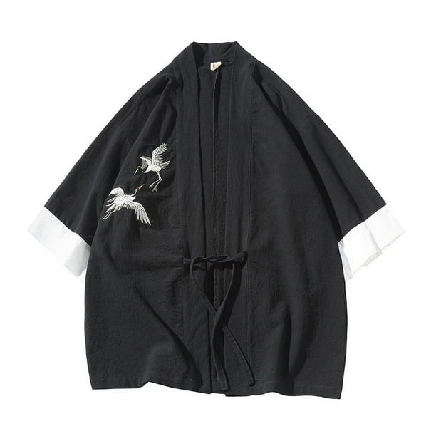 Kimono De Hombre Sueter Largo, Cardigan, Negro,envió Gratis