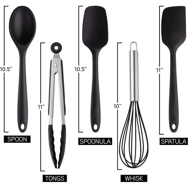 COOK WITH COLOR Utensilios de cocina de silicona, juego de utensilios de  cocina de 5 piezas, utensilios de cocina de silicona fáciles de limpiar