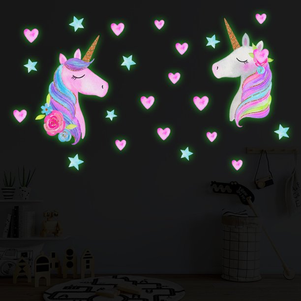 Vinilos decorativos para niños, adhesivos de pared de unicornio, adhesivos  de pared de dibujos animados de unicornio, adhesivos de pared de arcoíris para  niños JM