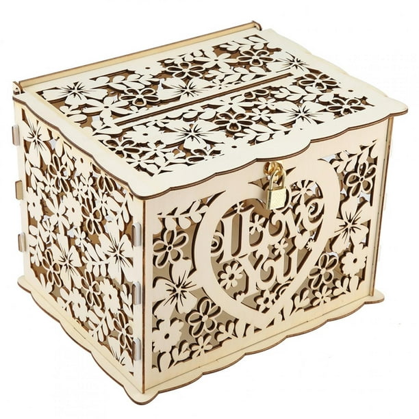 Darware Caja de madera para tarjetas de boda para recepciones  (marrón), caja decorativa de madera rústica para cumpleaños, duchas,  graduaciones y más : Hogar y Cocina