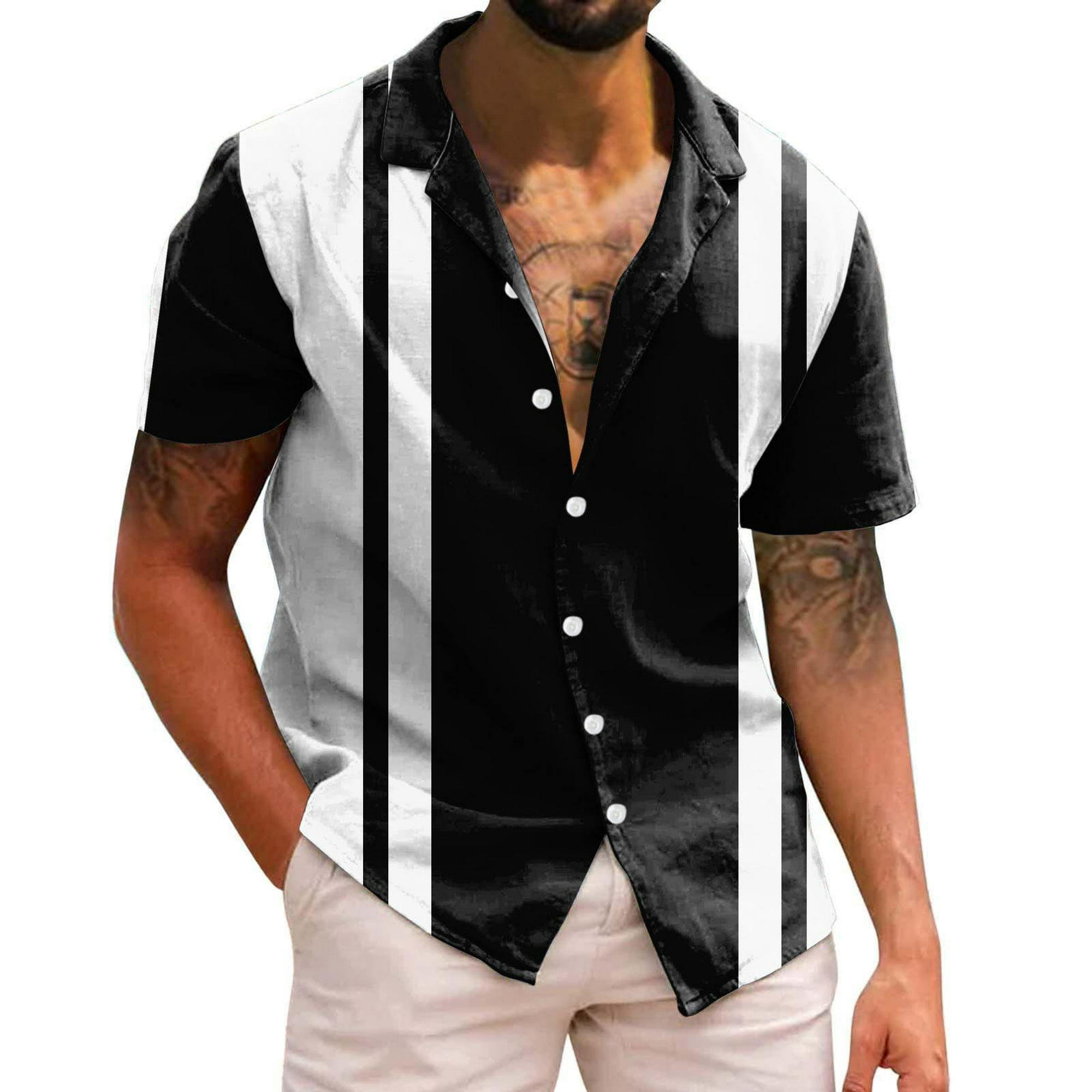  Camisa blanca de los hombres Casual de manga corta Top de  verano Botón Turn-Down Cuello Camisa de playa Ropa de algodón sólido Slim  Fit Camisas, Negro - : Ropa, Zapatos y