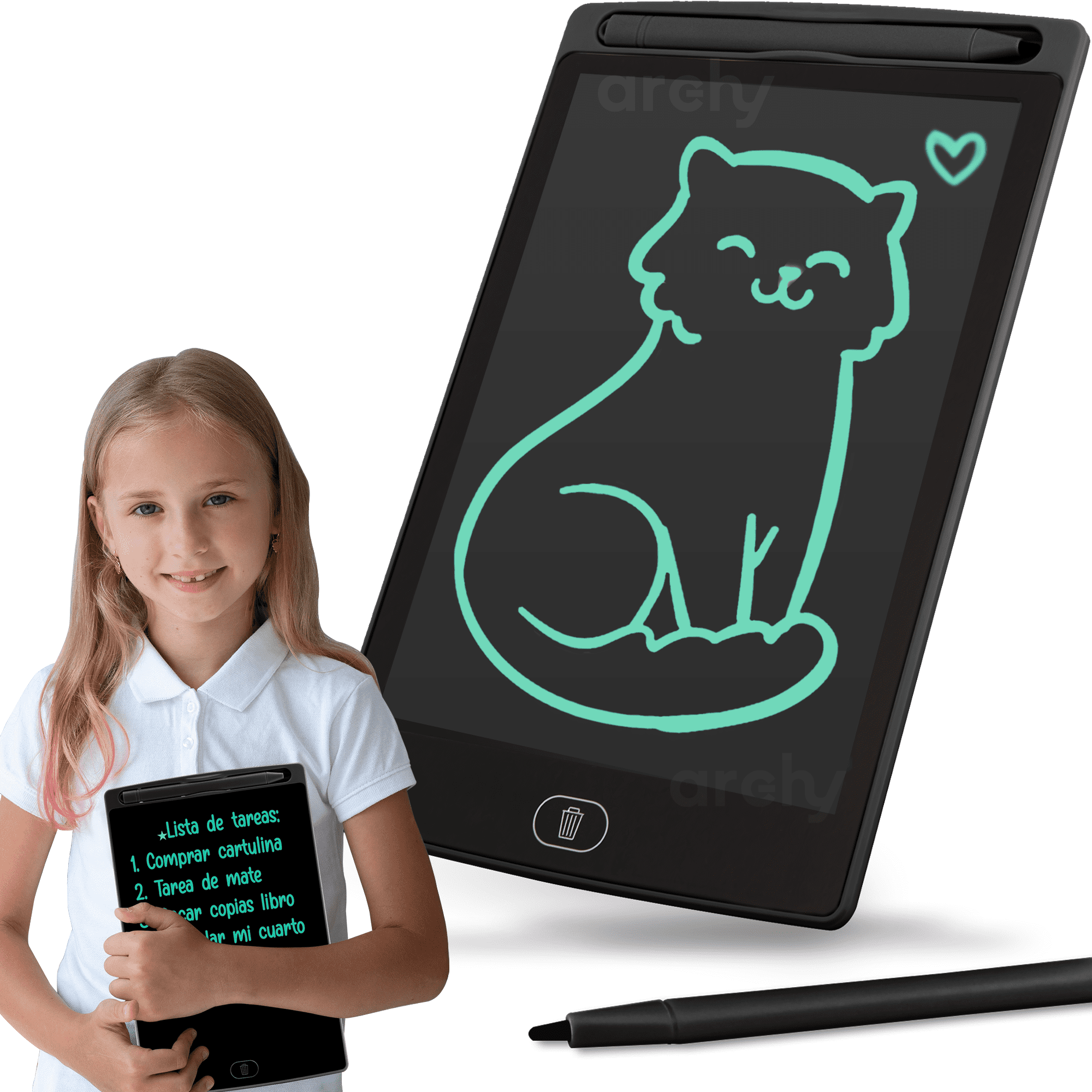 Archy pizarron magico infantil borrable lcd tablet para niños juguetes para niñas juguete para dibujo notas escritura niño niña creatividad colorido boton de borrado (Xz08)