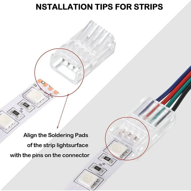 Conectores Dobles Tiras LED 4 Pins RGB 10mm Con Cable