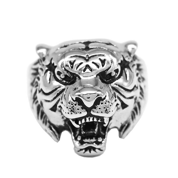 Tigre anillo - anillo ciclista - para hombre - acero inoxidable titanio acero  anillo - anillo de cabeza de tigre pa…